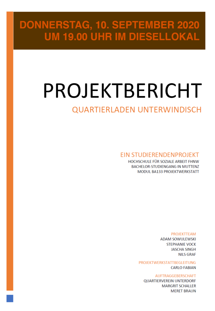 Einladung: Projektarbeit 'Quartierladen Unterdorf'