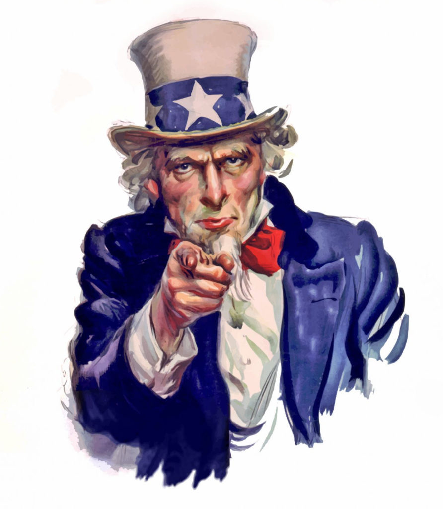 Bild von Uncle Sam mit Zylinder und ausgestrecktem Zeigfinger